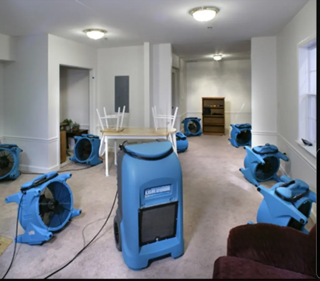 Air movers and dehumidifier setup for Water Damage Restoration in Hillcrest