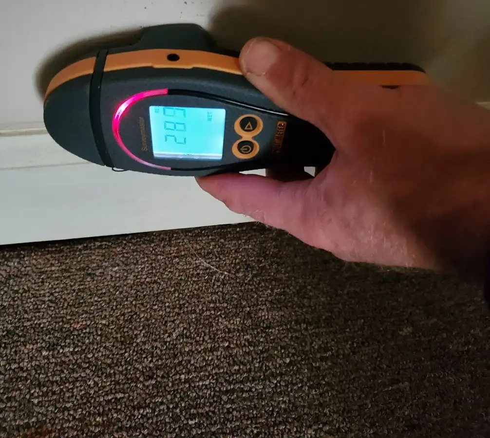 Moisture detection at baseboard during Burst Pipe Cleanup in Hillcrest